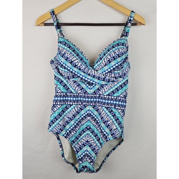 Lands' End Women's One Piece Swimsuit Size 8 Blue Striped Underwire Swim - Picture 1 of 9